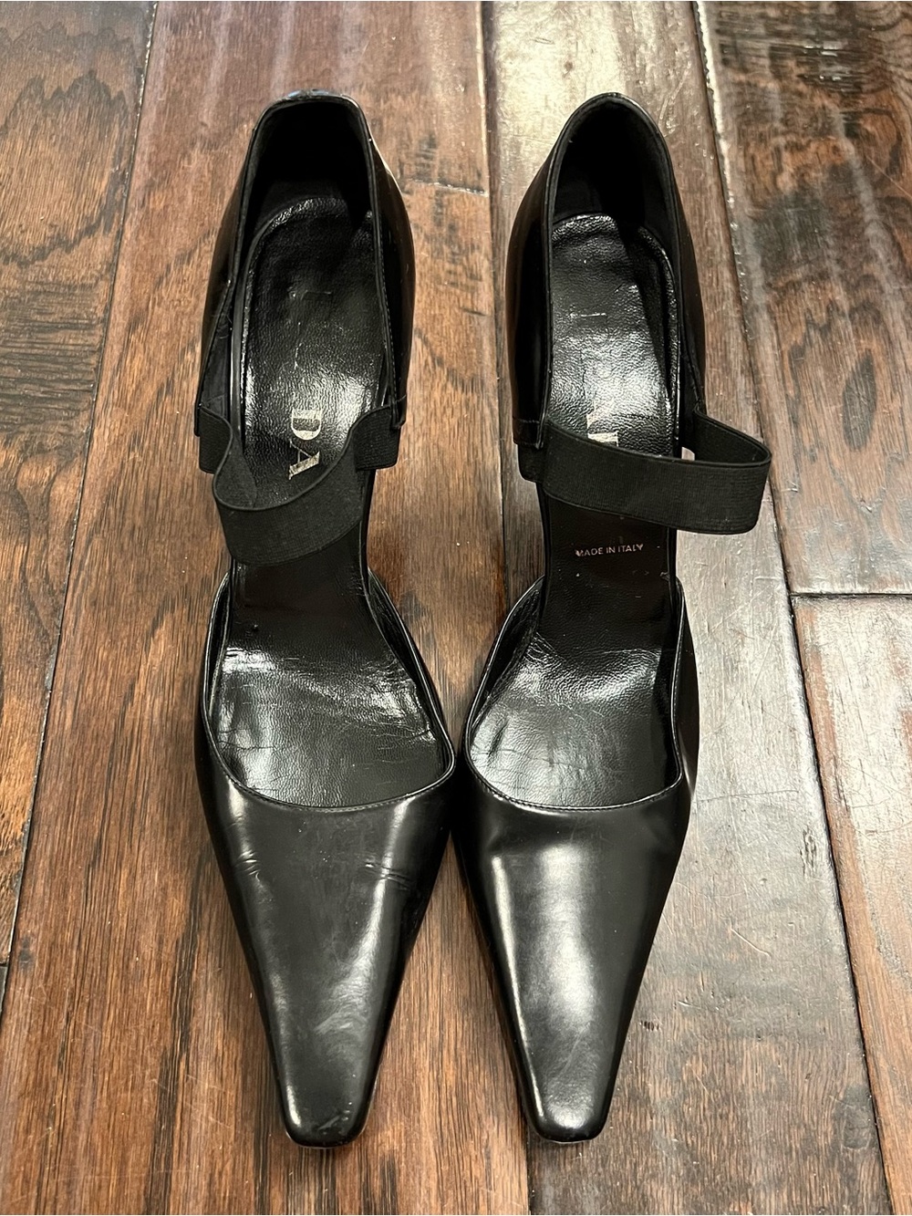 Prada Black Pointed Mary Jane Heels with Ankle Strap